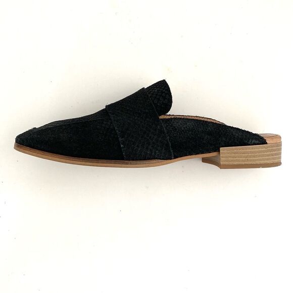 Free People Black Suede Snake Skin Pattern Loafers Mule 8 Preppy Boho Academia - Picture 5 of 14
